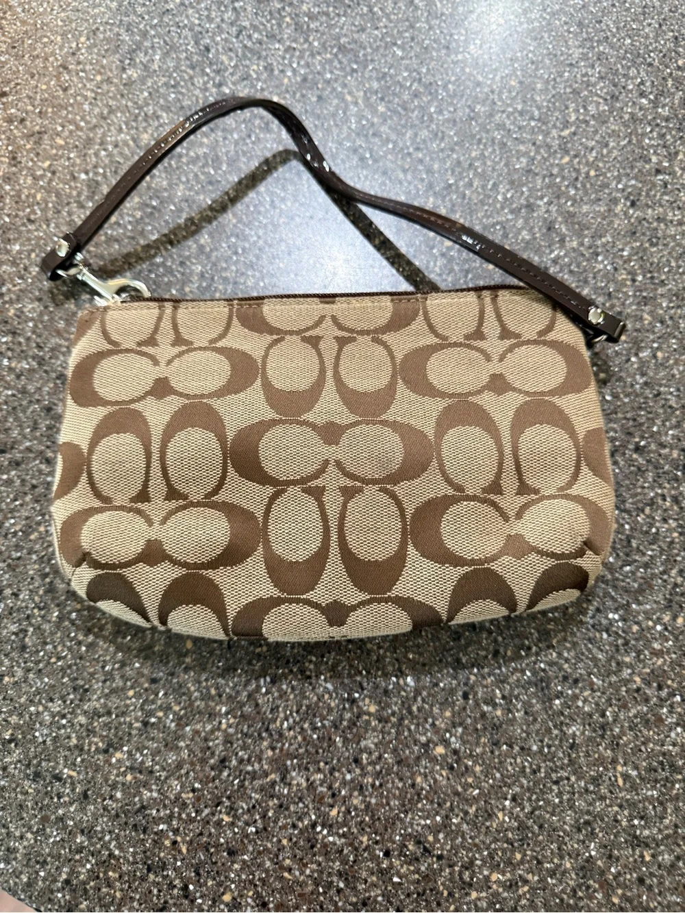COACH Signature Monogram Brown Wristlet